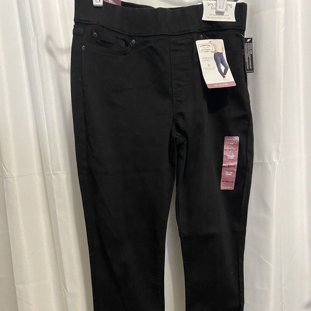 signature gold levi black pull on skinny jeans size 8m stretchy